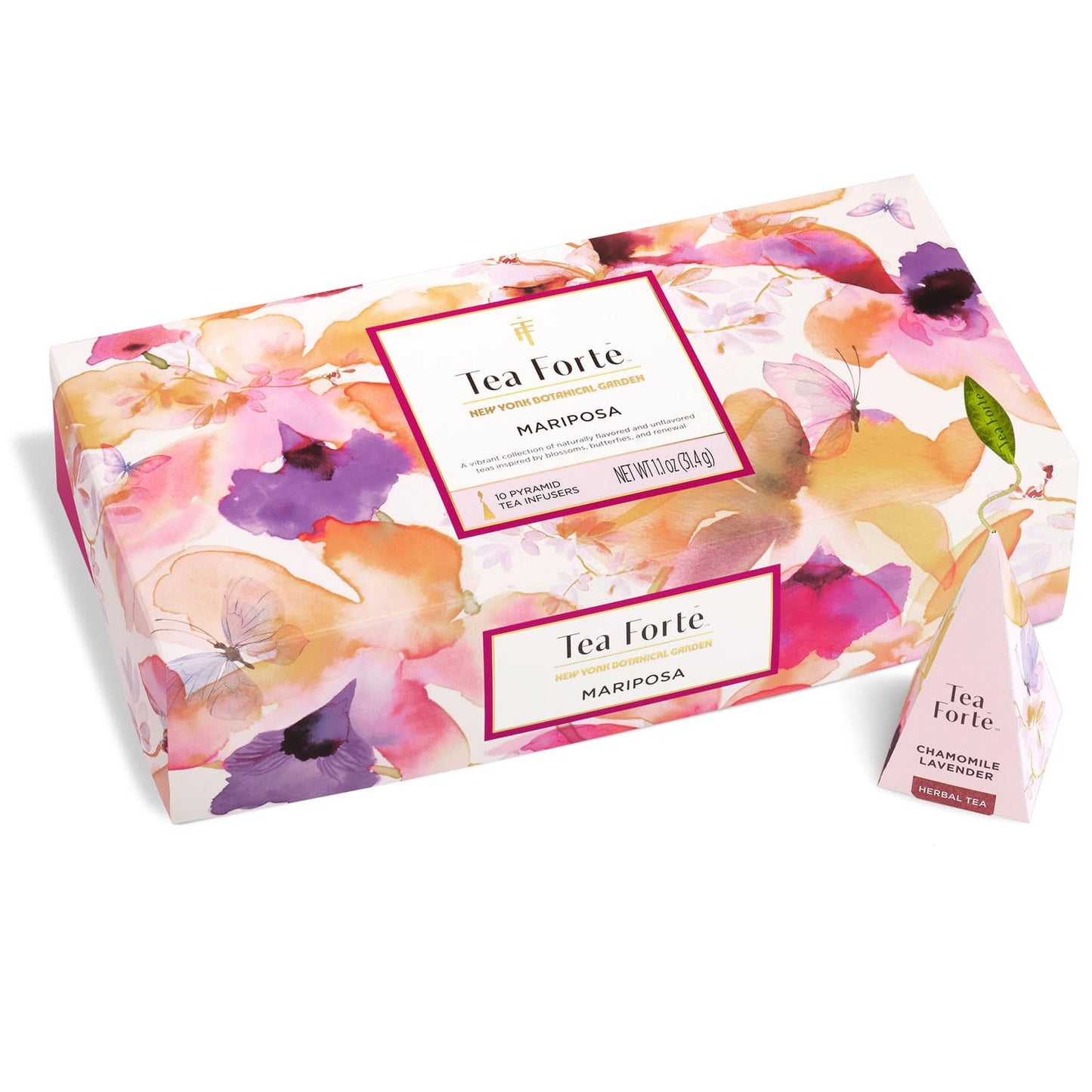Tea Forte Premium Petite Presentation Box Gift Set Sampler, 10 Count, 2 of Each Blend Individually Wrapped Handcrafted Pyramid Infuser Bags, Demoiselle Tea