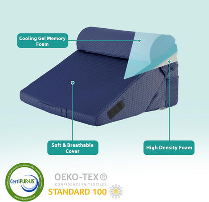 Bedluxe Wedge Pillow Headboard, 3PCS Orthopedic Bed Wedge Pillows Set for After Surgery, Adjustable Pillow Wedge for Acid Reflux&Back Pain Relief, Sleeping, Back Pillow for Bed Sitting Up, White/Grey