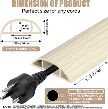 Floor Cord Cover Self Adhesive Cord Hider,10FT Cable Management, Extension Strip Protector for Wires, Prevent Cable Trips for Offices, Gyms, Exhibitions Cavity 0.39"(W) x 0.27"(H) BrownWood