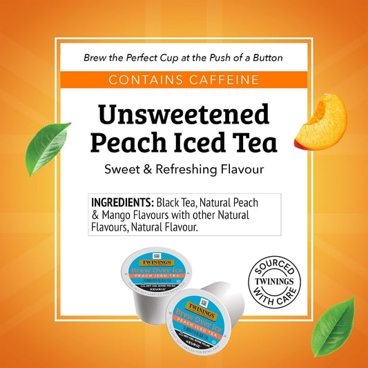 Twinings Brew Over Ice Unsweetened Peach Black Iced Tea 72 K-Cup Pods for Keurig, 12 Count (Pack of 6), Caffeinated