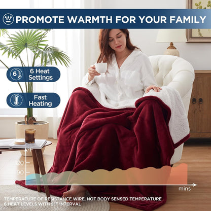 Westinghouse Heated Throw Blanket, Electric Blanket Throw with 6 Heating Levels and 2-10 Hours Time Settings, Flannel to Sherpa Super Cozy Heated Blanket Machine Washable, 50x60 inch, Charcoal
