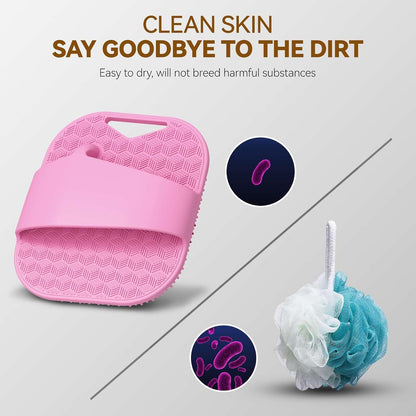 Silicone Body Scrubber for Men Women, Friendly Shower Body Scrubber for Sensitive Skin, Silicone Loofahfor Showering with Richer Foam Bristles and Anti-Slippery Handle, Gray