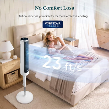 LEVOIT Tower Fan for Bedroom, Standing Fan with 36”-47” Adjustable Height, 90° Oscillating Room Fan, 28dB Quiet for Sleep, 23 ft/s Velocity, 5 Speeds 4 Modes, 12H Timer, Remoter, for Home, White