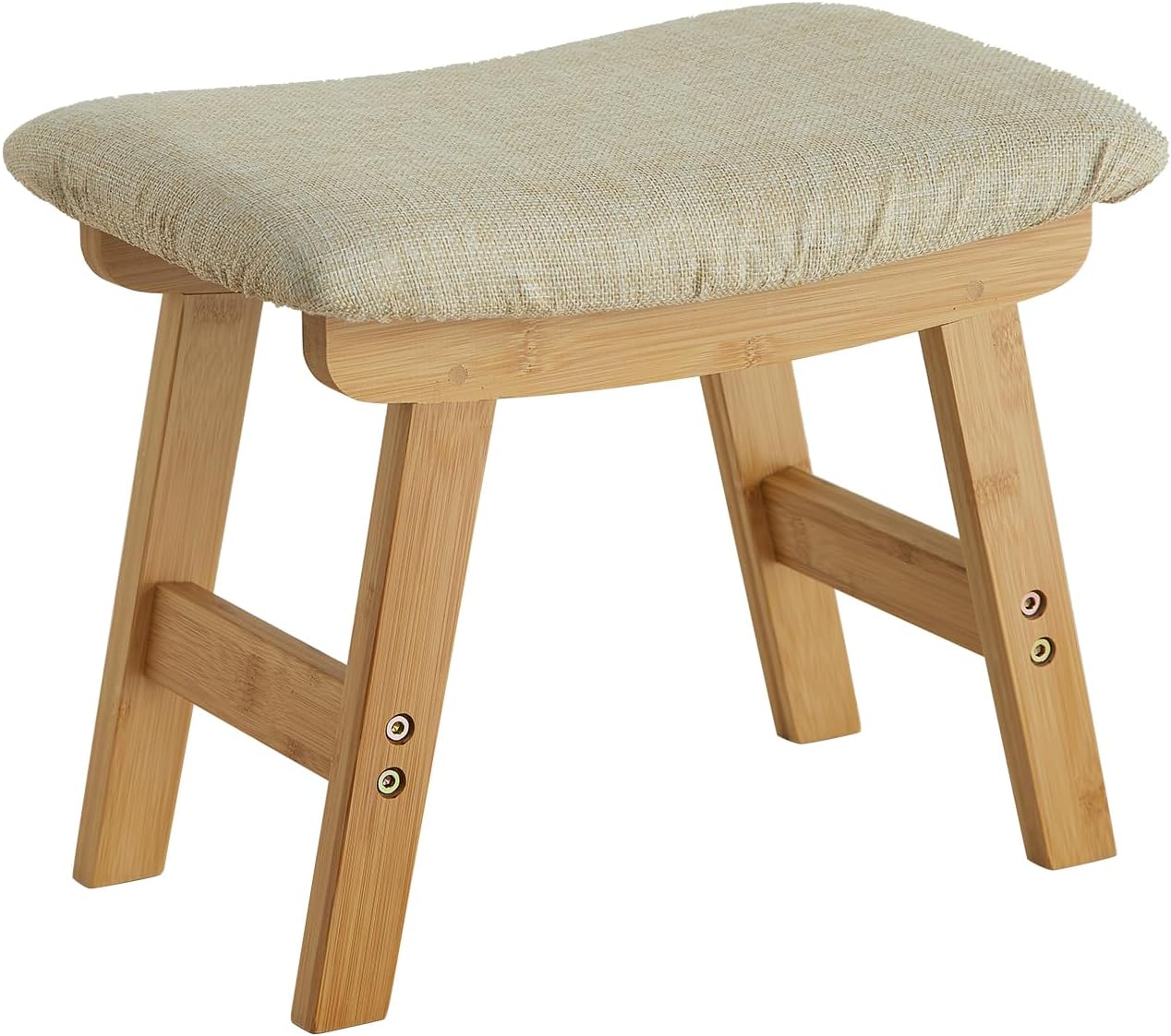 Foot Stool Ottoman Foot Rest Under Desk,Small Stool for Living Room, Bedroom and Kitchen (Brown Legs - Beige Stool Surface)
