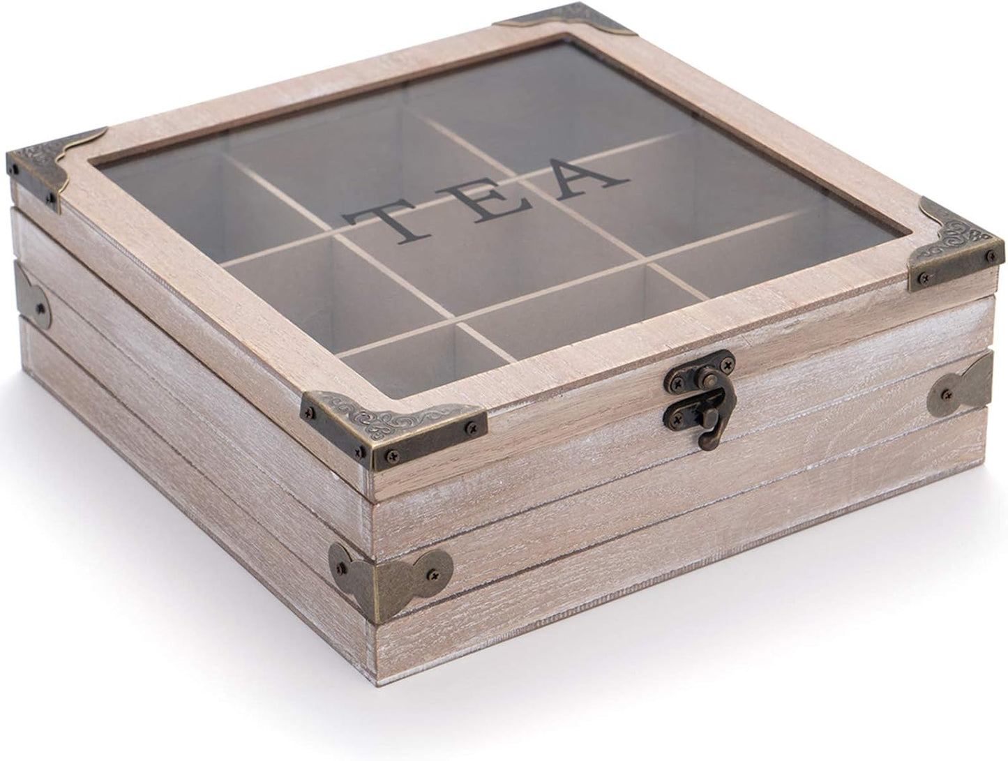 Tea Box Organizer - Rustic Tea Bag Storage,Teas Bag Holder for Coffee Sugar Pods Packets & More – Elegant Tea Storage Solution for Home & Kitchen (Gray)