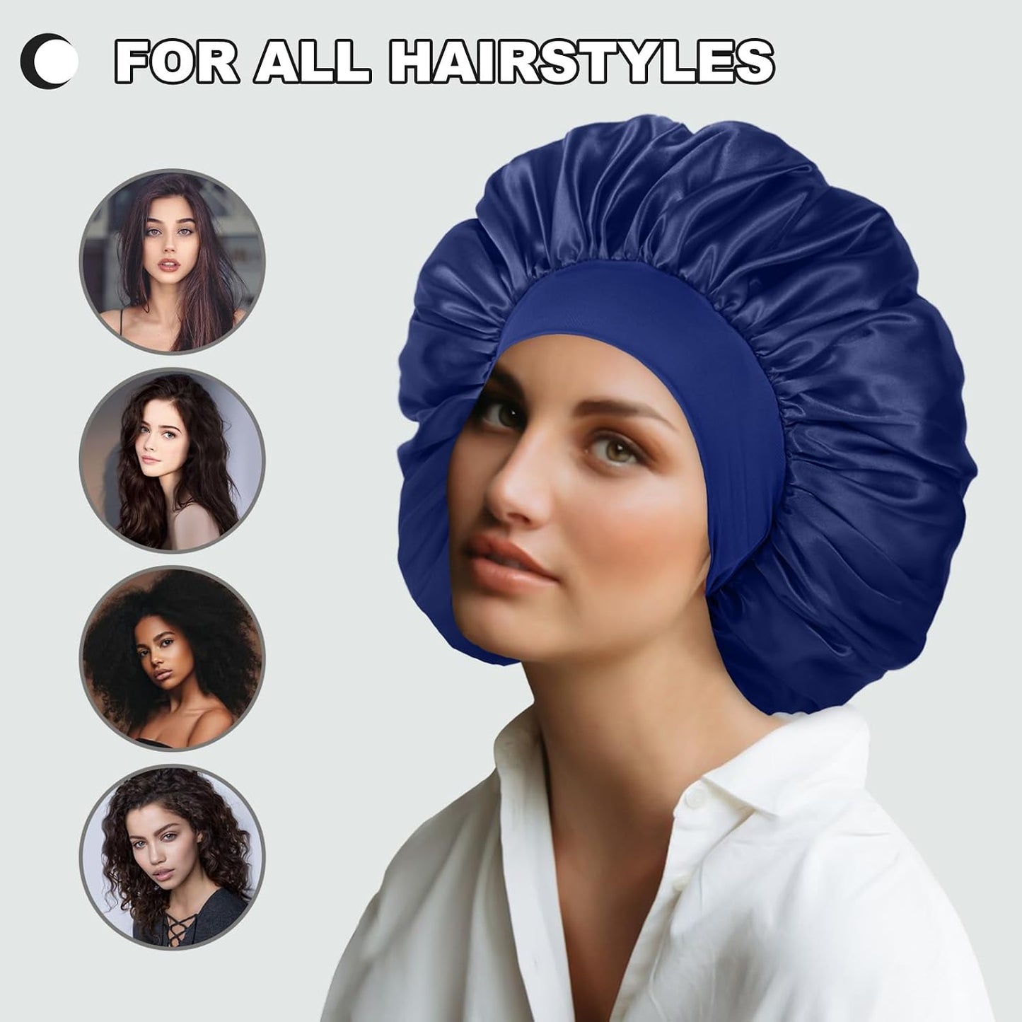 Extra Large Satin Bonnet Hair Cap for Women Men | 17inches, Jumbo Silk Sleep Cap, Wide Elastic Band for Braids Curly Hair Locs, Black