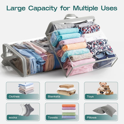 Hopack Under Bed Storage Bags Organizer, 22L Clear Storage Bags, Bags Organizer Clear Zipper Containers Bedroom, Storage Bag for Sweater, Clothes, Shoe Toy, Blanket, Sheet (Black)