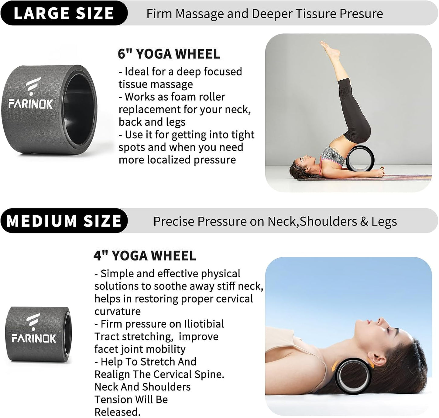 Yoga Wheel Set of 3+1, Upgraded 10MM Thick Back Wheels for Pain Relief & Stretching, Strongest Back Roller for Deep Tissue Massage, Improving Yoga Poses Backbend