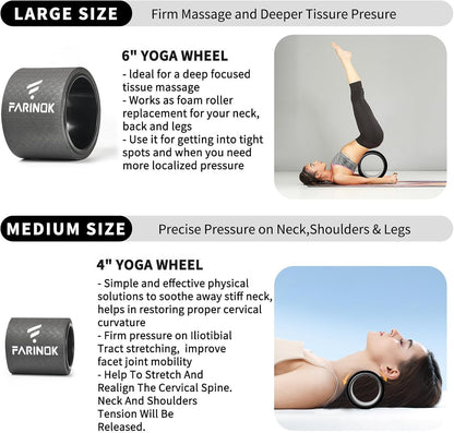 Yoga Wheel Set of 3+1, Upgraded 10MM Thick Back Wheels for Pain Relief & Stretching, Strongest Back Roller for Deep Tissue Massage, Improving Yoga Poses Backbend