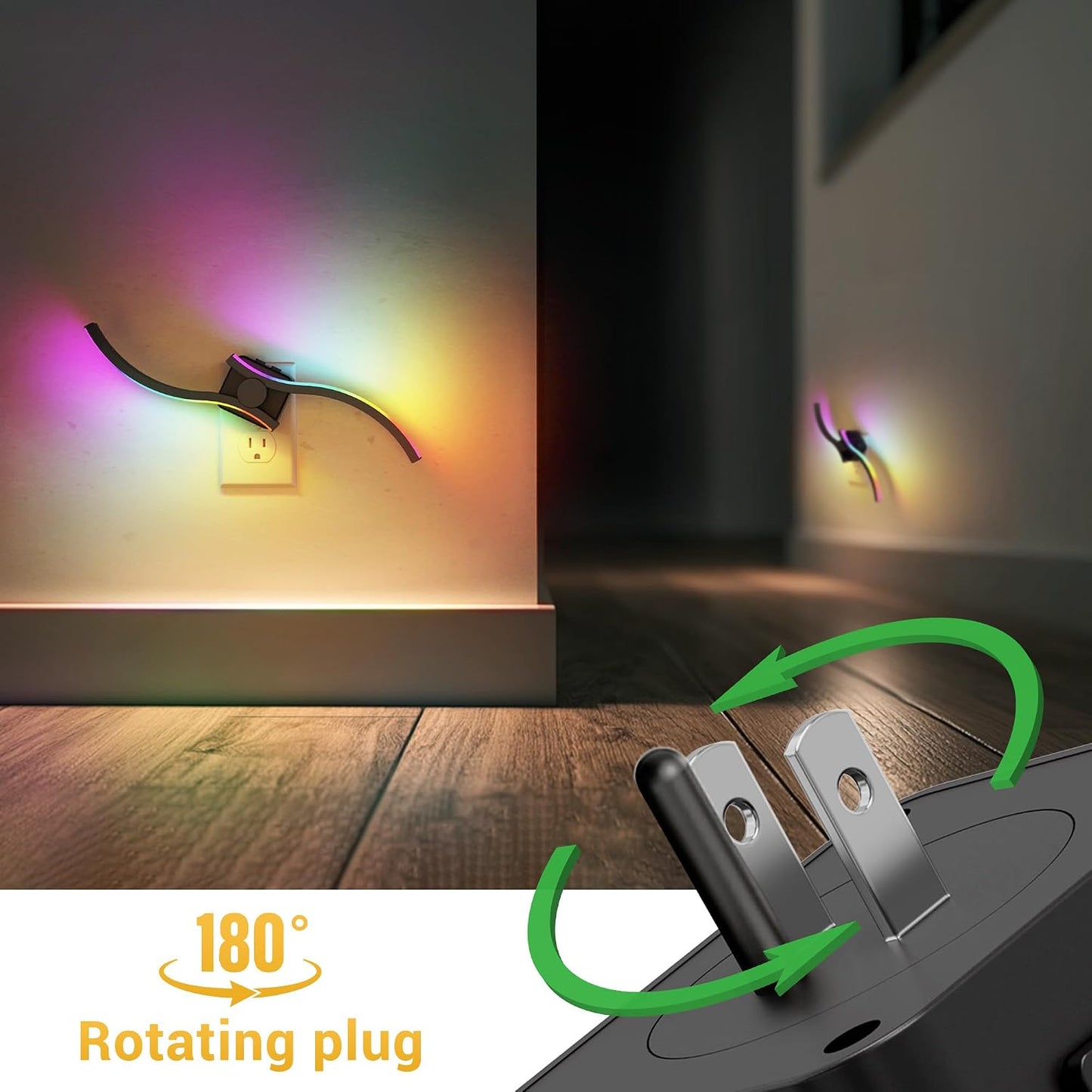 L LOHAS LED Night Lights Plug into wall, Amber Night Light with Adjustable Brightness, Plug in NightLight with Auto Light Sensor, Wall Sconce-Style Design Night Light for Bathroom,Hallway, 2 Pack