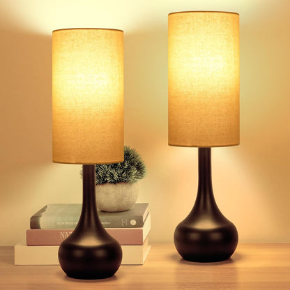 Touch Bedside Lamp for Nightstand,3-Way Dimmable,Space Saving & No Assembly Required, Upgraded Small Droplet Vintage Black Table Lamp for Bedroom, Living Room (2700K LED Bulb Included)