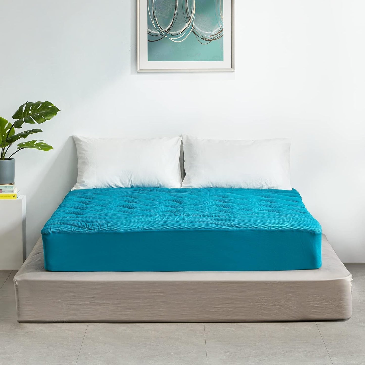 SLEEP ZONE Cooling Queen Mattress Topper, Premium Zoned Cool Mattress Pad Cover, Padded Mattress Protector Breathable Washable, Deep Pocket 8-21" (Grey, Queen)