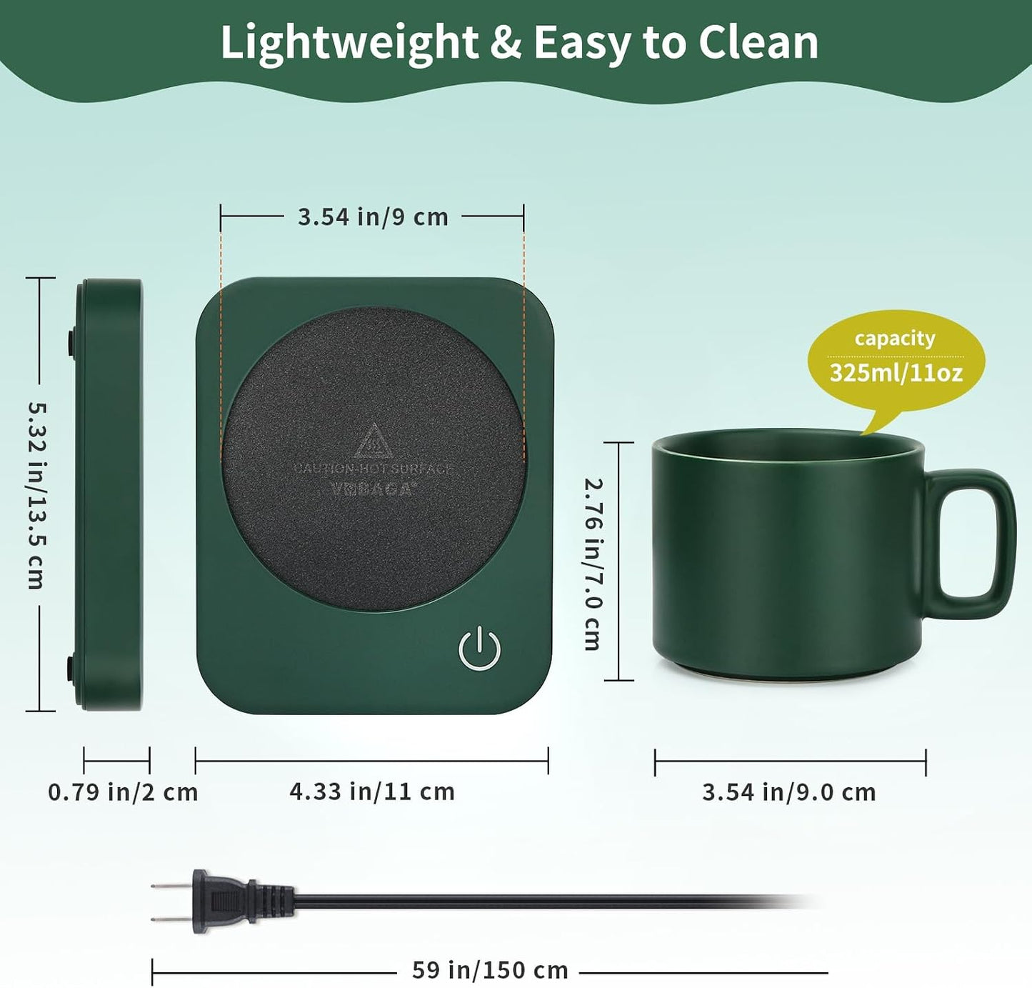 VOBAGA Coffee Mug Warmer for Desk with Auto Shut Off & 3-Temp Settings, Coffee Cup Warmer with Smart Safety Alert Home Office Accessory, Perfect for Coffee, Tea, Milk (Mug for Display)