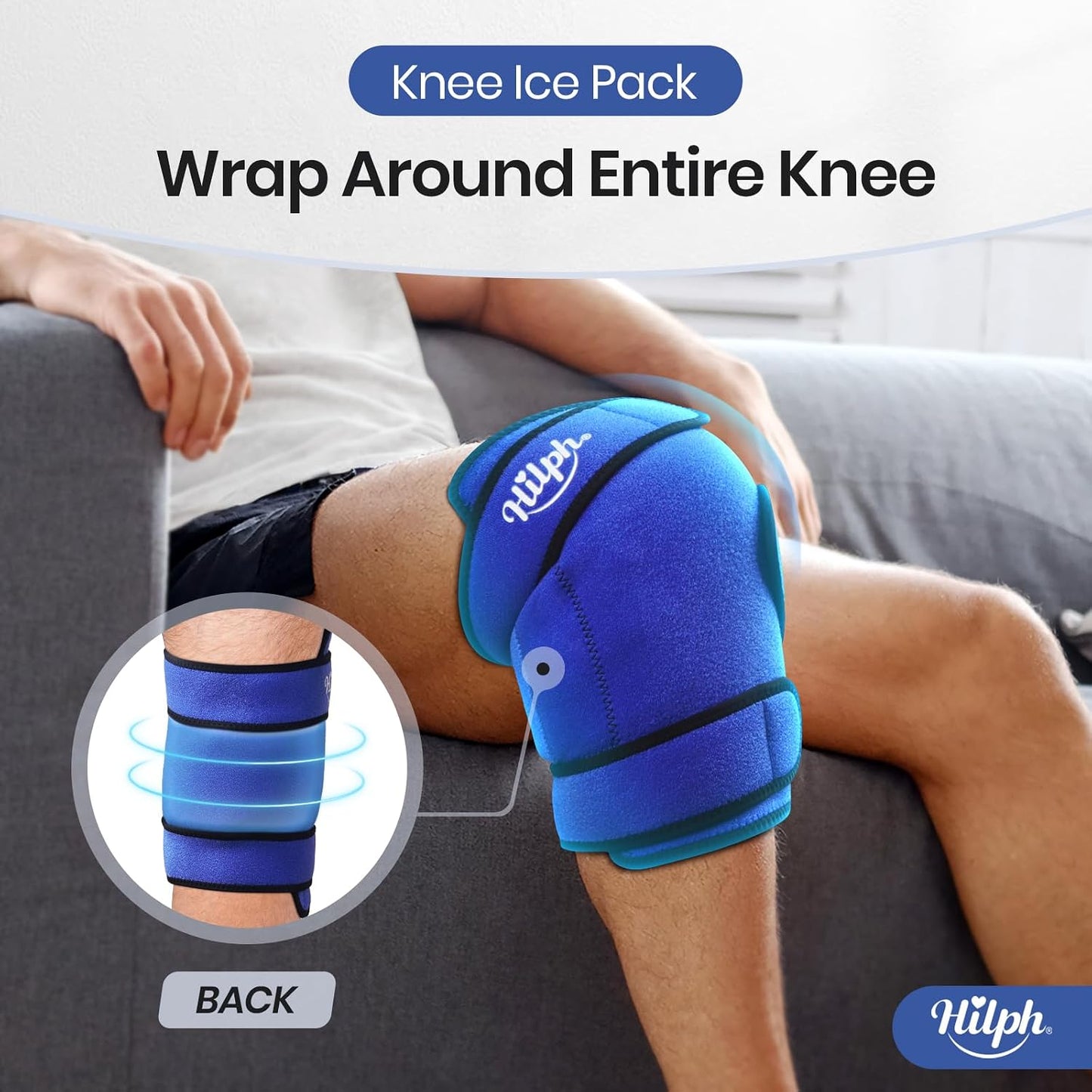 Hilph Large Hot & Cold Therapy Knee Ice Wrap with Dual Gel Packs & Adjustable Brace for Full Knee Coverage, Pain Relief for Replacement Surgery, Arthritis, ACL, Meniscus Tear, Women, Men Black
