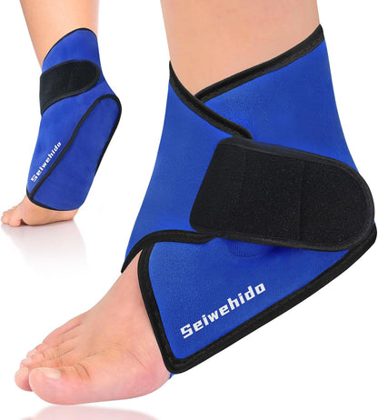 Ankle Ice Pack Wrap for Heel Swelling Pain Relief Reusable Gel Hot Cold Compress for Achilles Tendonitis Plantar Fasciitis, Post-Surgery, Sports Injury(1pcs,Blue)