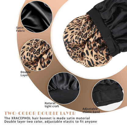 Silk Bonnet for Sleeping Double Layer Satin Bonnet Adjustable Bonnets for Black Women Sleep Cap Reversible Hair Bonnet for Curly Hair (Black and Purple)