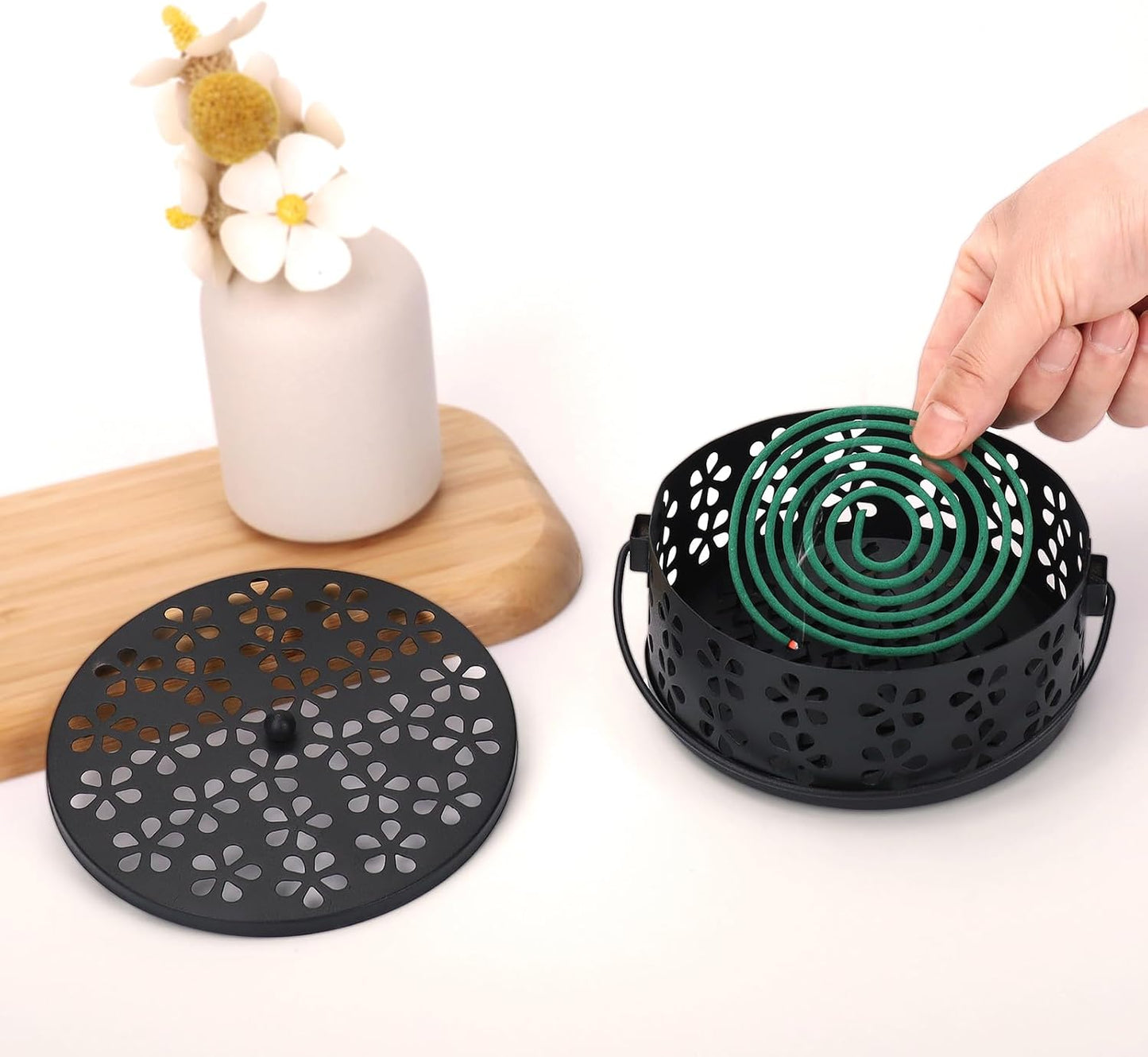 2 Pack Mosquito Spiral Coil Holder Outdoor Hanging Coil Incense Holder with Lid and Handle Citronella Incense Coil Holder (Bronze/Bronze)