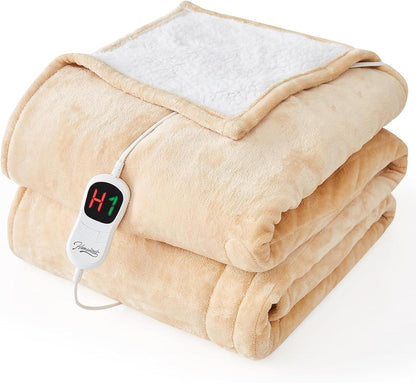Homemate Electric Heated Blanket Twin - 62"x84" Heating Bed Blankets Throw with 10 Heating Levels 8 Hours Auto Off Fast Heating Over-Heated Protection Ultra Soft Warm Flannel ETL Certified Grey - Colors B