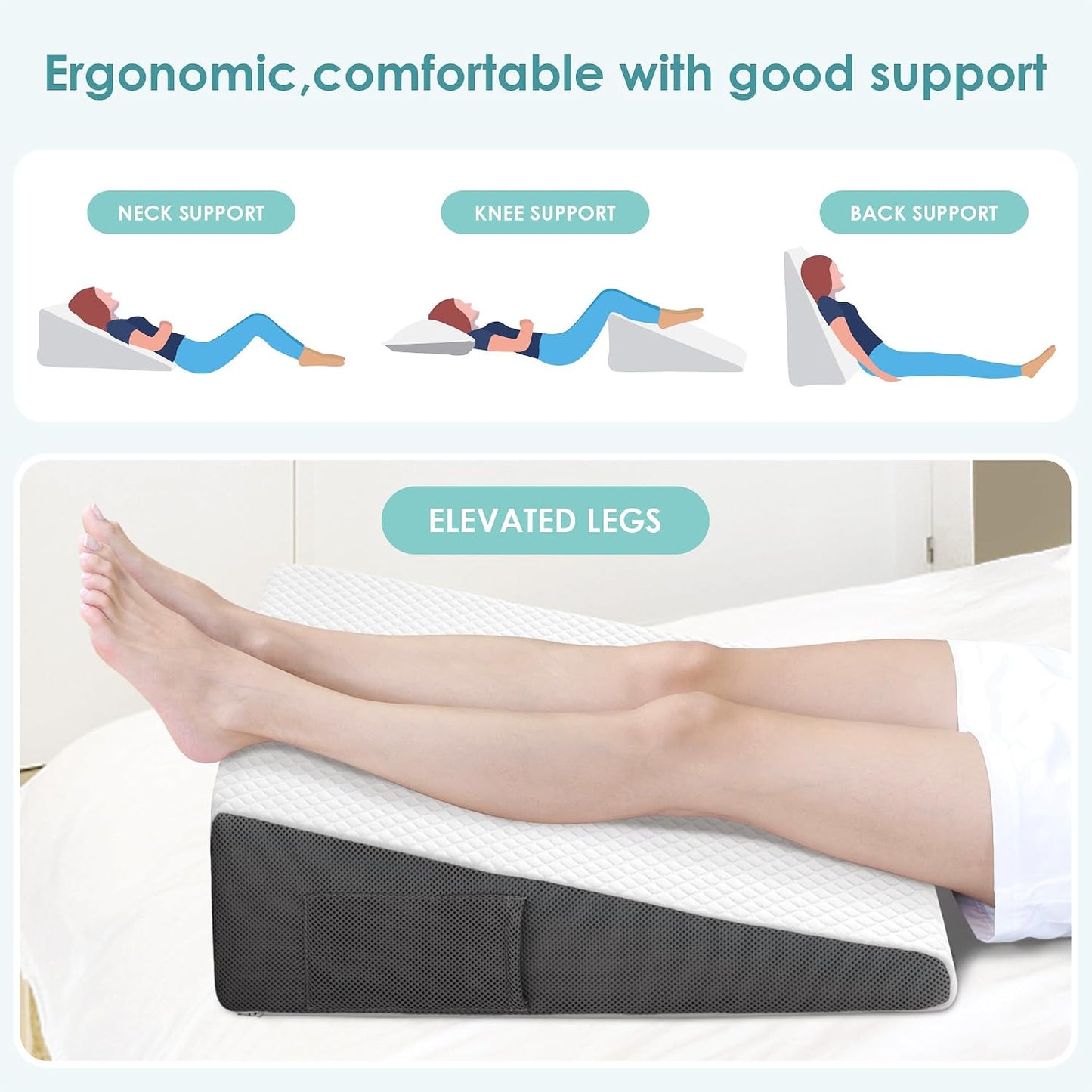 Cozymaker 7.5-inch Bed Wedge Pillow for Sleeping Back Support Pain Relief