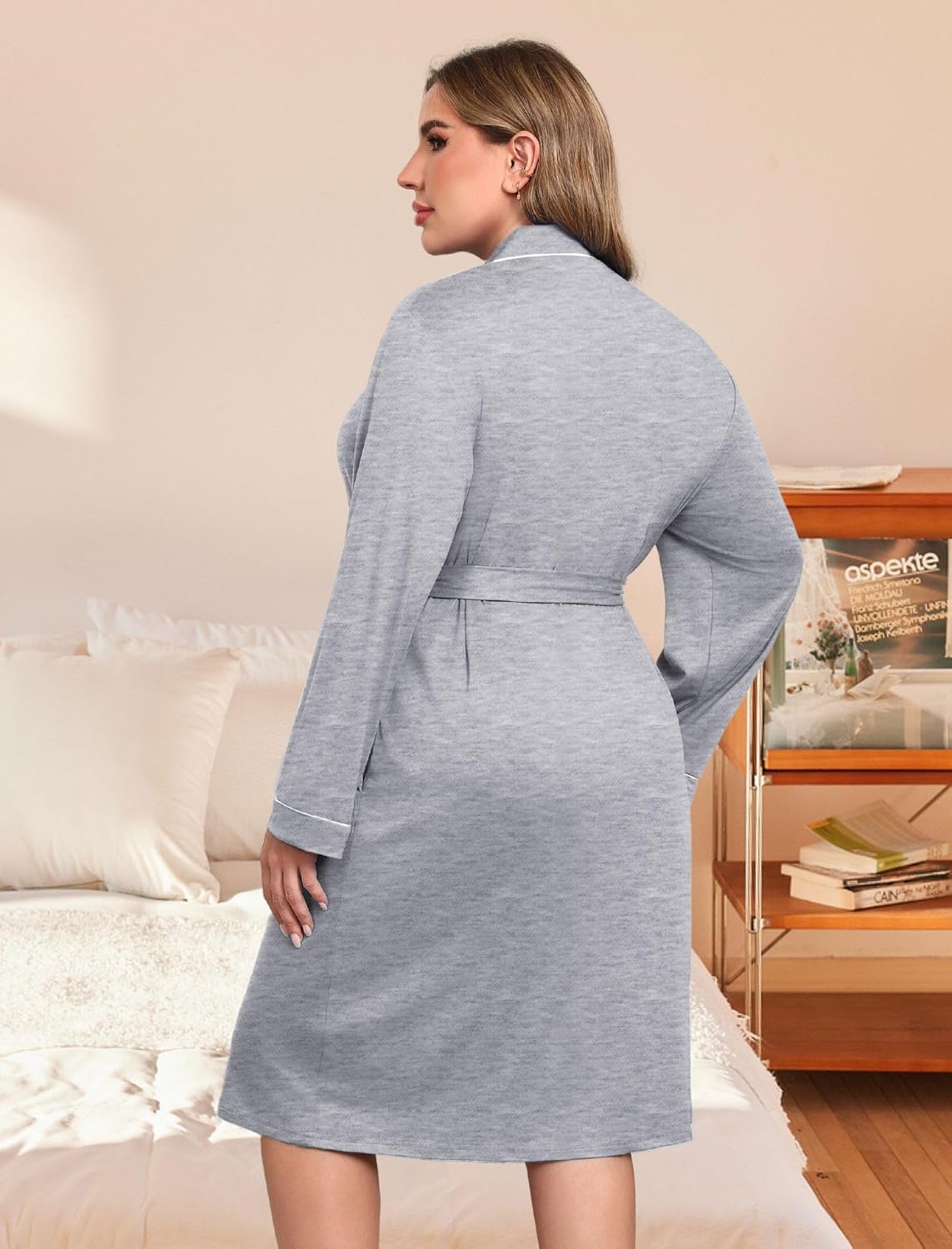 Ekouaer Plus Size Robes for Women Soft Bathrobe V Neck Soft Maternity Robe