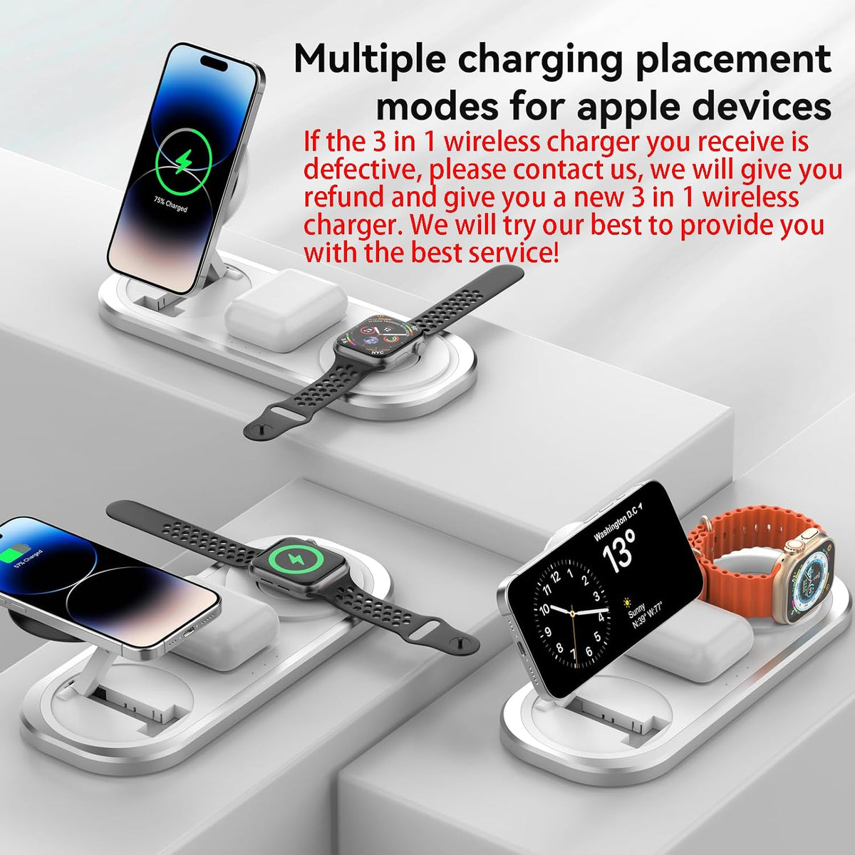 3 in 1 Fast Wireless Charger Stand for iPhone, Foldable Travel Charging Station for Magsafe for iPhone 17/Air/16/15/14/13/12 Series, Apple Watch Series, AirPods pro/2/3/4, Gifts for Women Men (Golden)