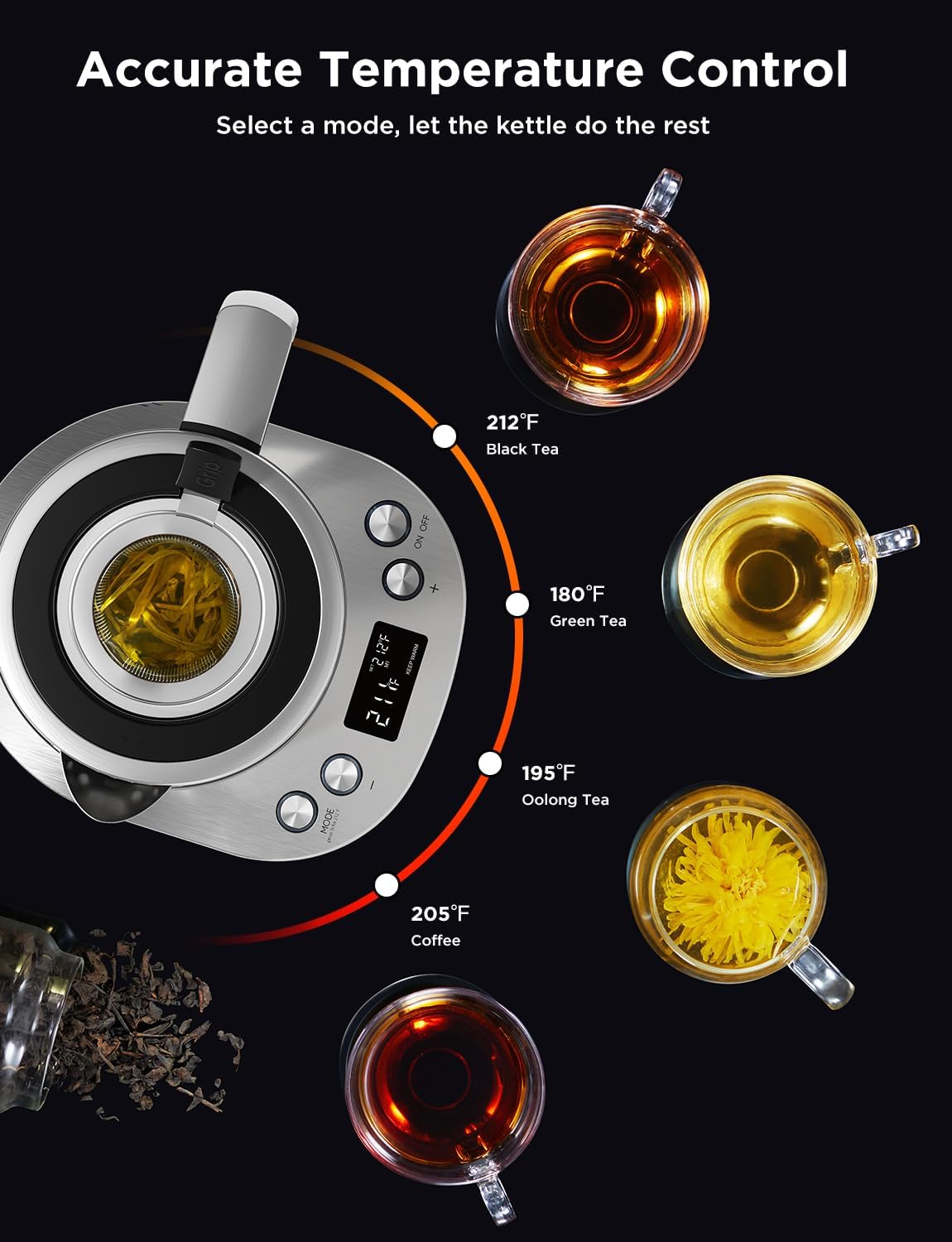 GoveeLife Smart Electric Kettle, Tea Infuser for Loose Leaf, 1.7L Silver