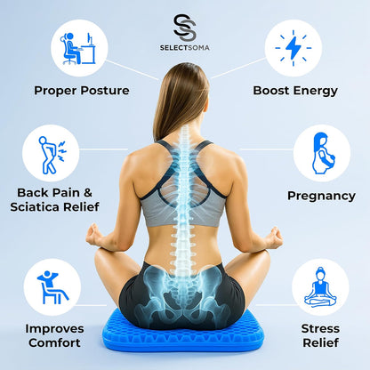 SelectSoma Double-Thick Gel Seat Cushion for Long Sitting Pressure Relief for Back, Sciatica, Coccyx, Tailbone Pain - Cushion for Airplane Travel, Office Chair, Wheelchair, Car & Truck - Egg Seat Pad