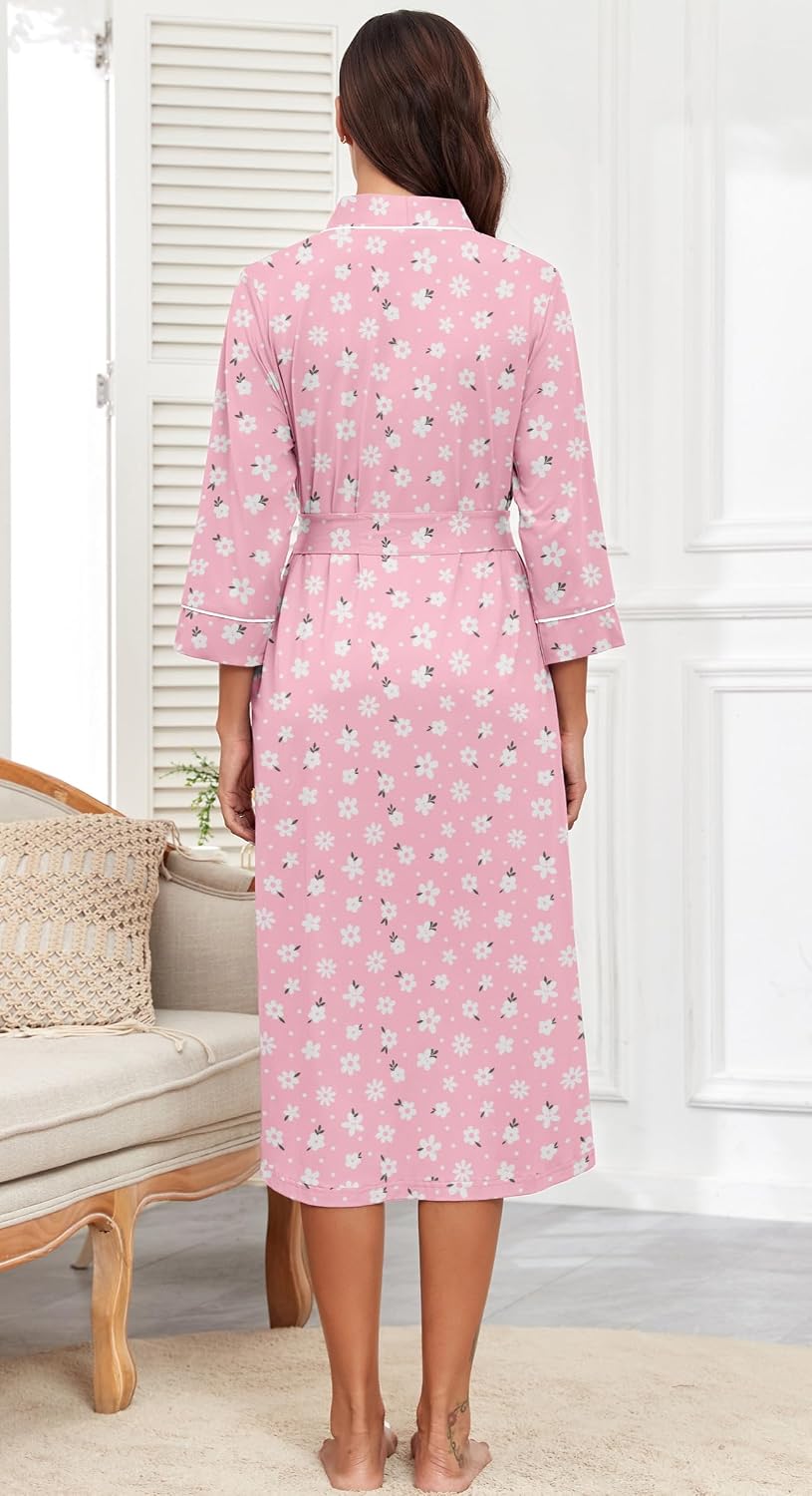 PrinStory Robes for Women 3/4 Sleeve Long Bath Robe XS-4XL