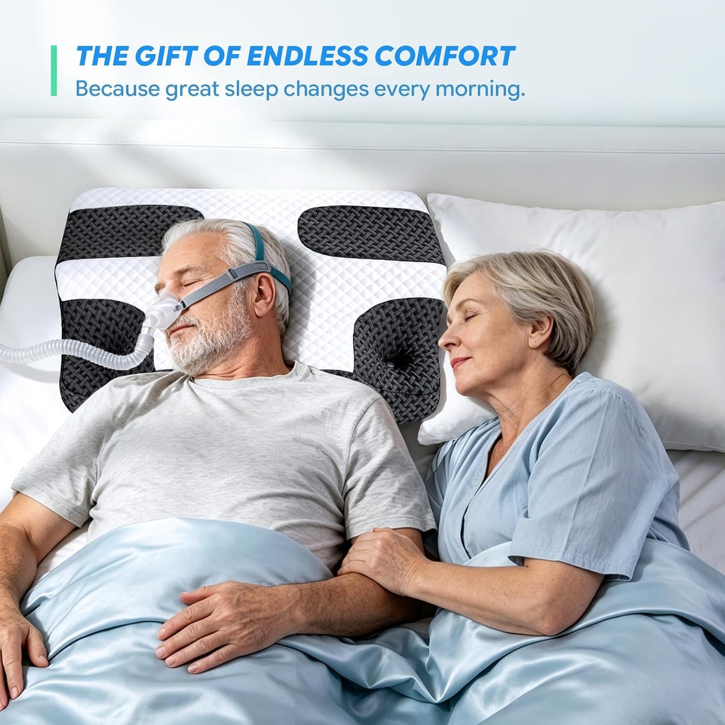 SAHEYER CPAP Pillow for Side Sleeping, CPAP Nasal Pillows for All CPAP Masks Users to Reduce Air Leaks Masks Pressure, Neck Support Pillows for Sleeping for Neck Pain Relief