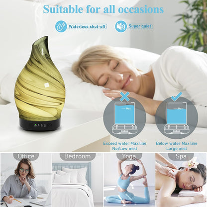 Essential Oil Diffuser 120ML Glass Aromatherapy Diffuser with 4 Timer Settings & 7 Color Changing Lights, Auto Shut-Off, Ultra Quiet Oil Diffuser for Home, Office, Yoga, Spa