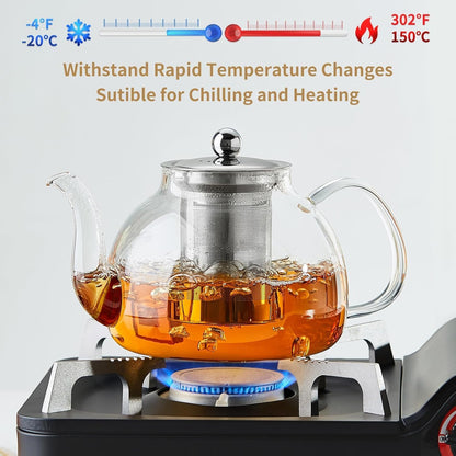 Glass Teapot with Removable Infuser, 20 oz/600ml Glass Tea Pot Small Borosilicate Tea Steeper Kettle with Loose Leaf Tea Strainer For Flower Blooming Tea, ClearTea Maker Pitcher
