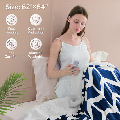 VENTIMI Electric Blanket Heated Throw, 50" x 60" Heated Blanket with 5 Heat Levels & 3 Hours Auto Off, Fast Heating Blankets with ETL & FCC Certification, Grey