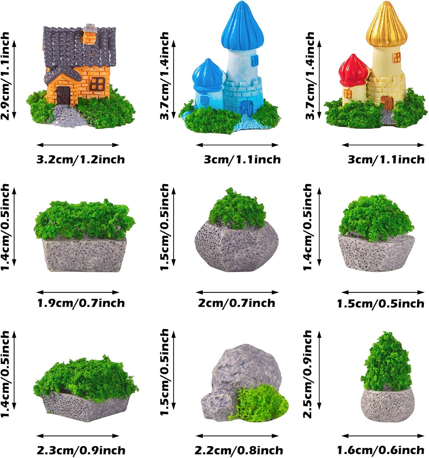 Cayway 26 PCS Outdoor Fairy Garden Miniatures Mini Zen Garden Accessories, Artificial Grass, Model Trees, Terrarium Ornaments, Dollhouse Supplies, Bonsai Decorative Craft Tools Kit