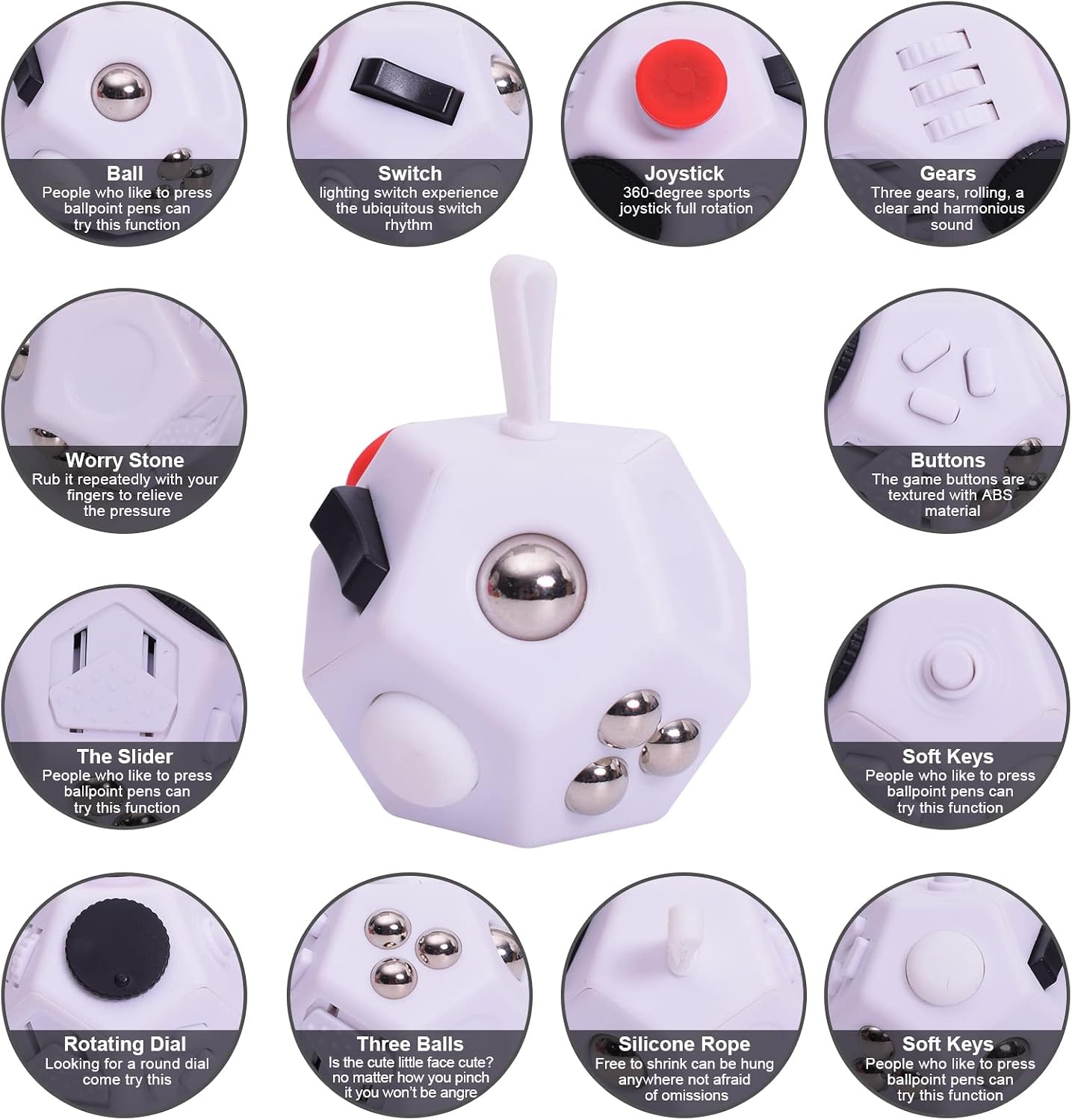 UOOEFUN Small Fidget Toys,12 Sided Fidget Toys,Mini Cube Toys Relief Stress,Autism and Anxiety Depression Anti for Kids Adults Improve Focus (Grey)