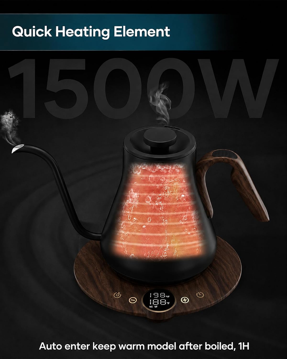 INTASTING Gooseneck Electric Kettle with ±1℉ Temperature Control 0.9 Liter