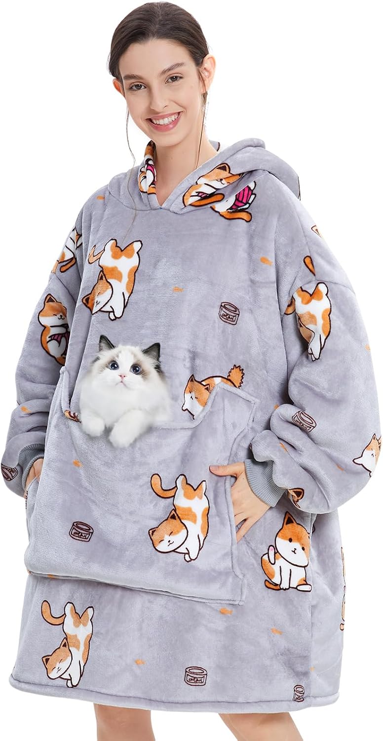 Aemilas Wearable Blanket Hoodie - Warm Sherpa Blanket Sweatshirt as Gifts for Adult Women Mom Men, One Size Fits All