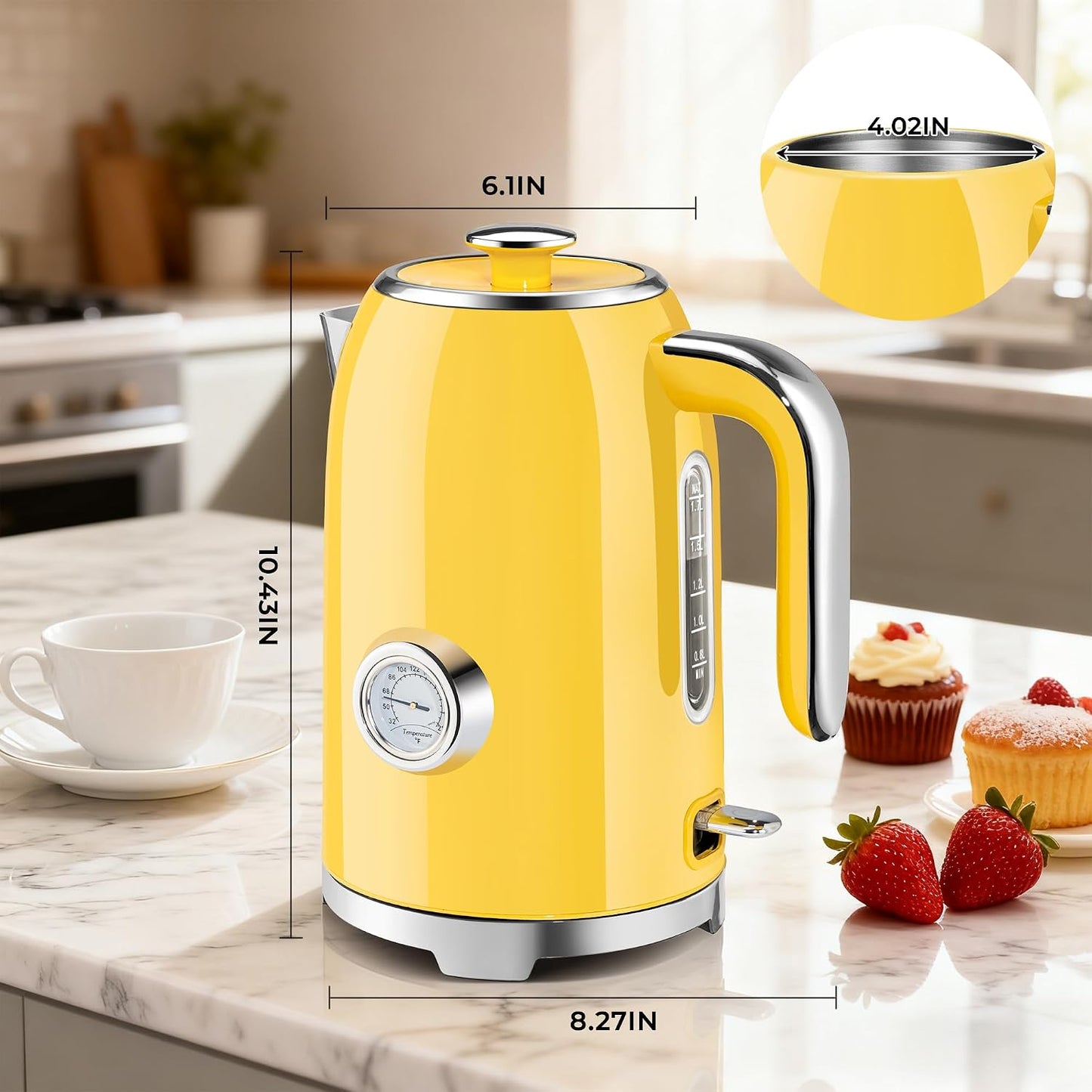 SUSTEAS 57oz Electric Kettle with Thermometer, Hot Water Pot, Retro Green