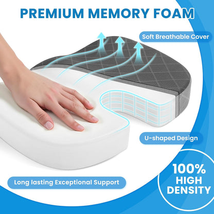TushGuard Seat Cushion - Memory Foam Sitting Pillow for Office Chair, Car Seat, Airplane, Bleacher - Sciatica & Hip & Coccyx Pain Relief Desk Chair Cushion for Long Sitting Office Workers, Car Drivers