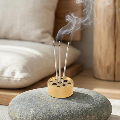 VOSAREA 4pcs Copper Incense Holders, 9-Hole Multi-Hole Incense Stick Bases, Small Retro Copper Burner Accessories for Meditation Room, Yoga Studio & Home Decor