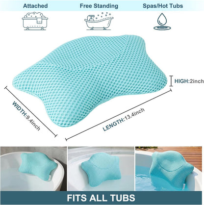 Non Slip Bath Pillow, Luxury Spa Bathtub Head & Neck Rest Support, Permeable Quick Drying Air Mesh Tub Pillow with 4 Large Suction Cups, Fits Any Tubs, Soft and Relaxing (White)