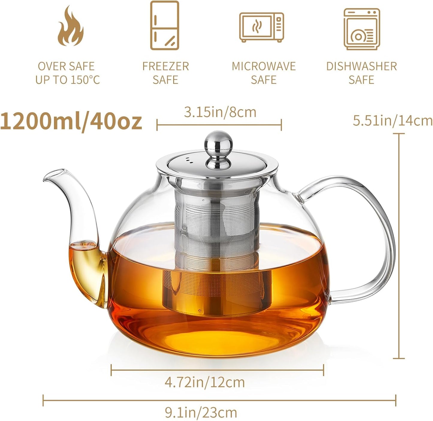 Glass Teapot with Removable Infuser, 20 oz/600ml Glass Tea Pot Small Borosilicate Tea Steeper Kettle with Loose Leaf Tea Strainer For Flower Blooming Tea, ClearTea Maker Pitcher