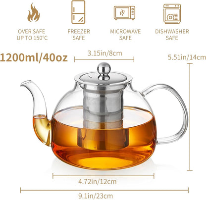 Glass Teapot with Removable Infuser, 20 oz/600ml Glass Tea Pot Small Borosilicate Tea Steeper Kettle with Loose Leaf Tea Strainer For Flower Blooming Tea, ClearTea Maker Pitcher