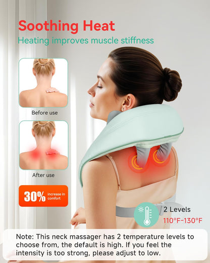 Snailax Cordless Neck Massager with Heat for Pain Relief Deep Tissue, 4D Kneading,Rechargeable Shiatsu Back Neck Massager for Neck, Shoulders Back，Gift for Father