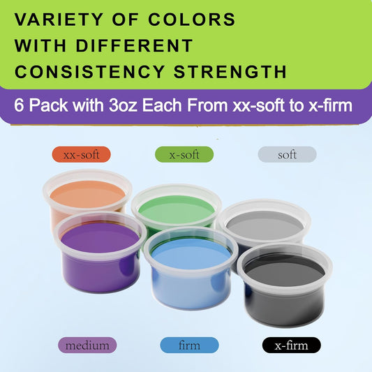 6 Pack Theramandu Therapy Putty Kit, Hand Strengthening and Sensory Therapy Putty for Exercise & Stress Relief, Therapy Putty for Adults, 6 Different Resistances, 3 Ounces of Each Putty
