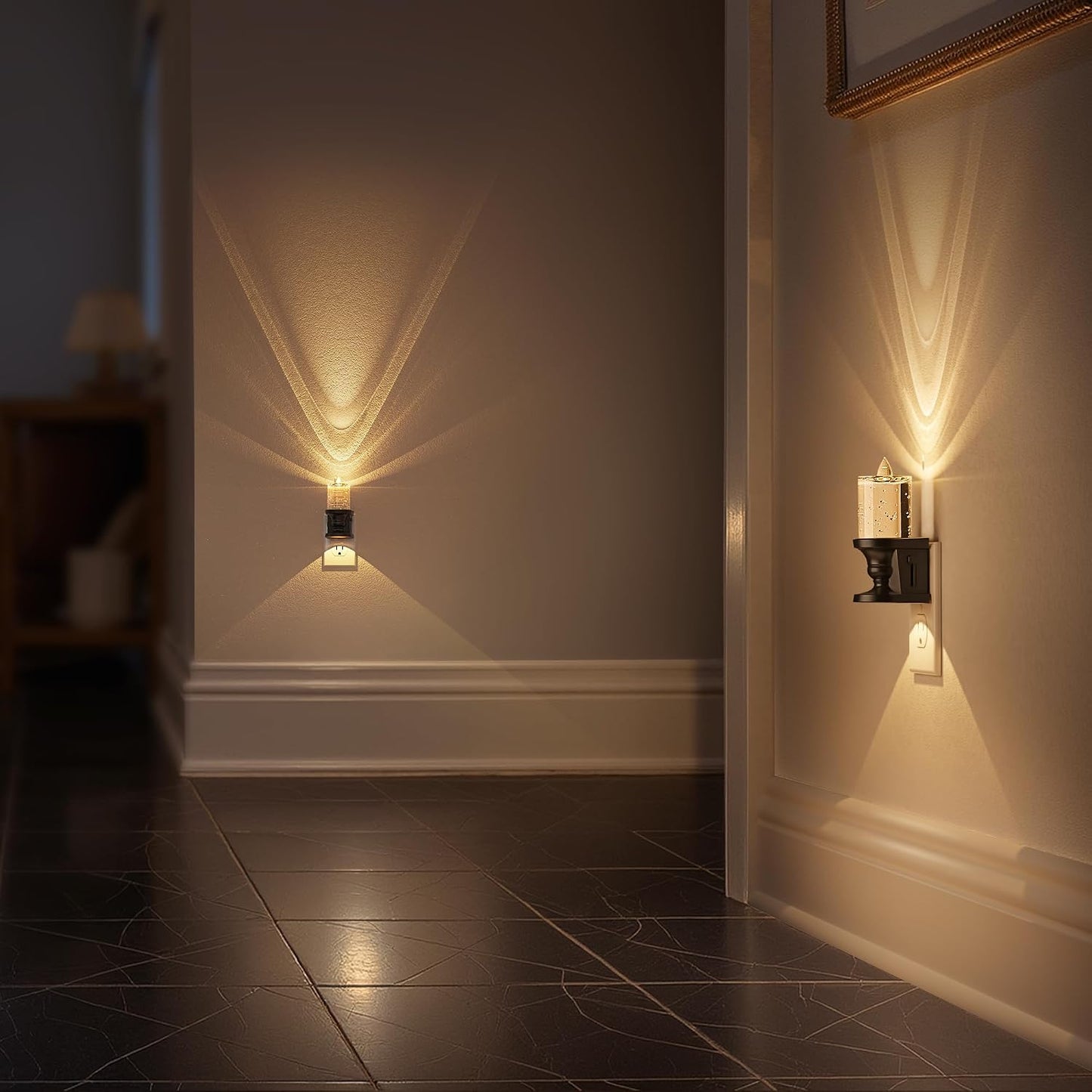 Briignite Flameless Candle Night Light, 2 Pack, Night Lights Plug into Wall, Candle Nightlight with Light Sensor, 0-100LM Dimmable LED Night Light Plug in, 1800K Amber Nightlight for Hallway Bathroom