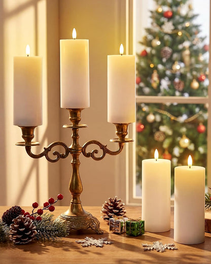 VIHOSE 12 Pack White Flameless Candles Set with Remote and Timer Flickering Flameless Battery Candles Flat Top LED Pillar for Wedding Outdoor Home Festival Decoration(D 3'' H 4'' 5'' 6'')