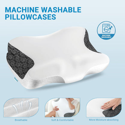 Elviros Cervical Neck Pillow for Neck Pain Relief, CPAP Pillow for Side, Back & Stomach Sleepers, Ergonomic Orthopedic Pillow for CPAP Users to Reduce Air Leaks and Mask Pressure, Dark Grey