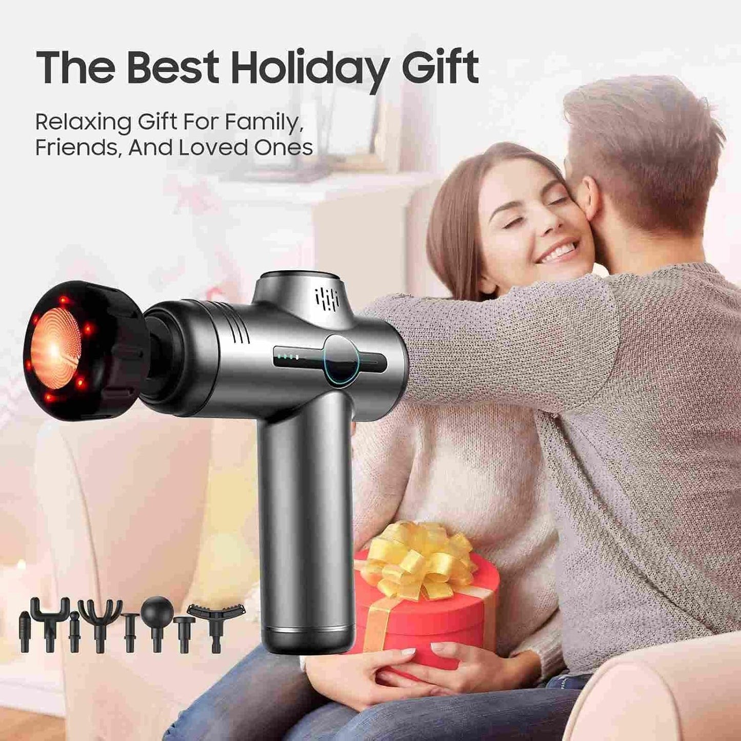 Massage Gun with Heat, Mini Handheld Massager for Home & Travel, Quiet, Lightweight & Portable,Powerful Full Body Electric Massager Tool for Men and Women, (Grey)