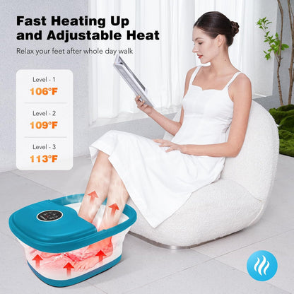 KNQZE Collapsible Foot Spa Bath with Heat & Remote Control, Bubble Massage, Temperature Control, Red Light, Timer, 16 Rollers & Pumice Stone for a Soothing Spa Experience