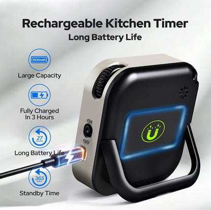 Visual Timer for Kids with Color Display Kitchen Timer 1500mAh Battery | Memory Function Scroll Wheel Control, Magnetic Back with Stand, Up to 12h59m Countdown, Kitchen, Study & Classroom